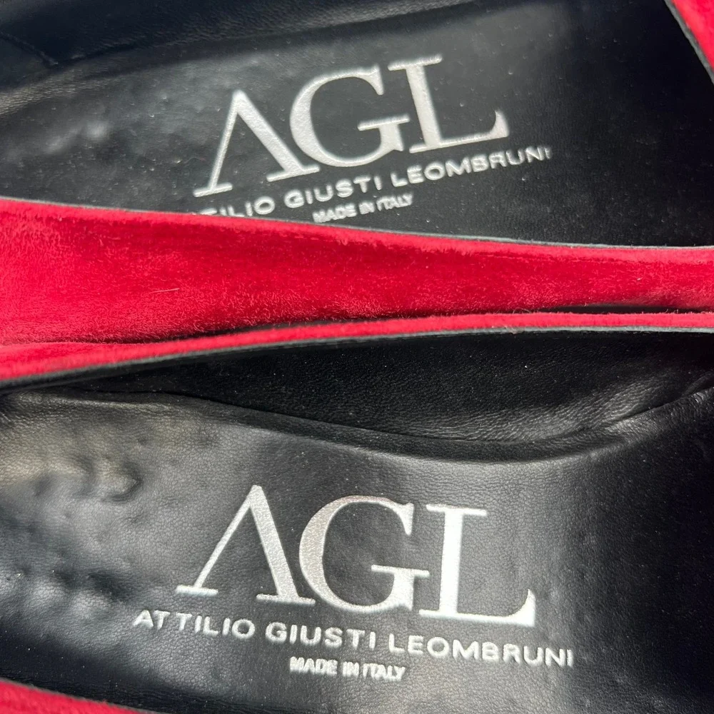 AGL Attilio Giusti Leombruni Red Suede Gold Bar Loafers Flats N542004 40 Italy - Picture 4 of 8